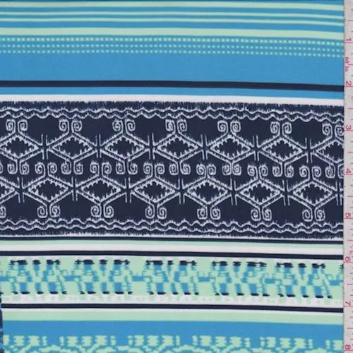 1 1/2 YD PC-Navy/Sky/Jade Deco Patchwork Activewear/Swimwear Fabric