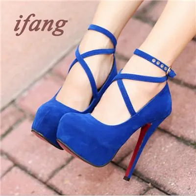 2018 Shoes Woman Pumps Cross-tied Ankle Strap Wedding Party Shoes Platform Fashion Women Shoes  High Heels Suede ladies shoes