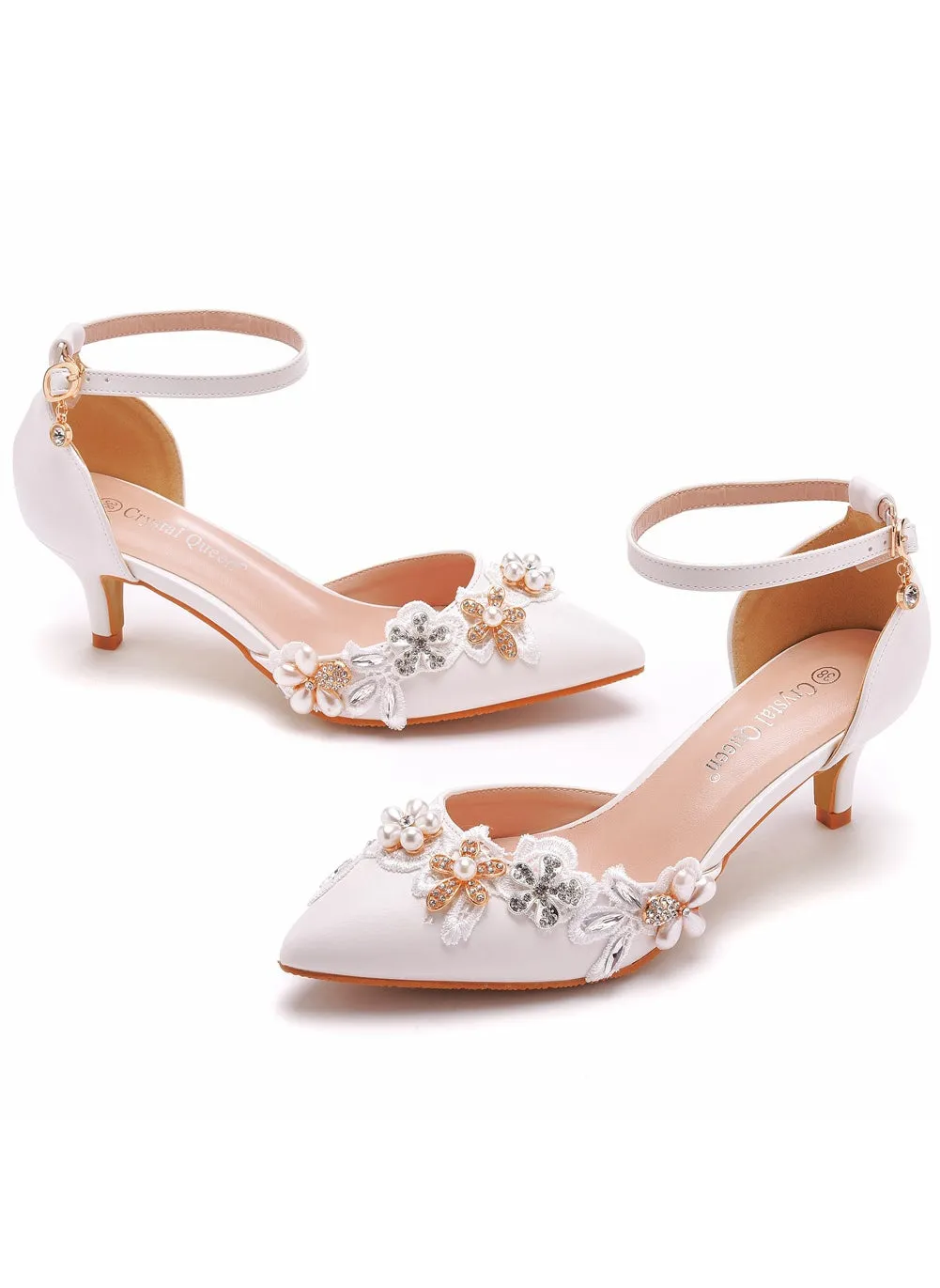 5 cm Pointed White Rhinestone Sandals