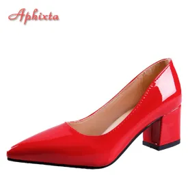 5cm Square Heels Patent Leather Red Pumps Shoes