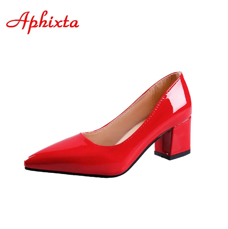 5cm Square Heels Patent Leather Red Pumps Shoes