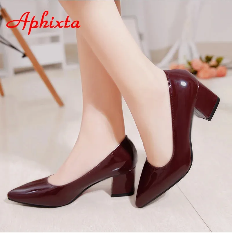 5cm Square Heels Patent Leather Red Pumps Shoes