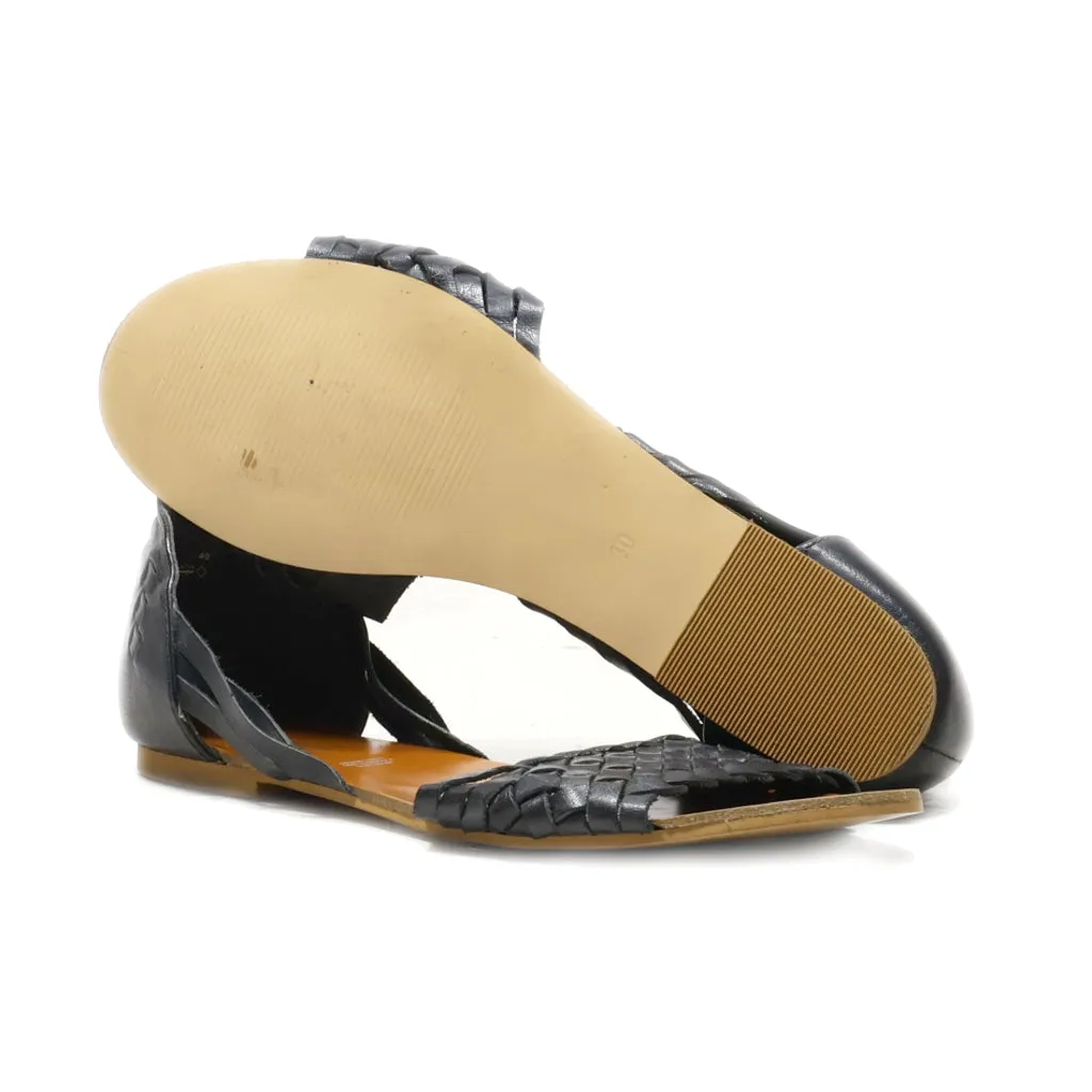 5Th Avenue Flat Sandals Leather Black Colour For Women