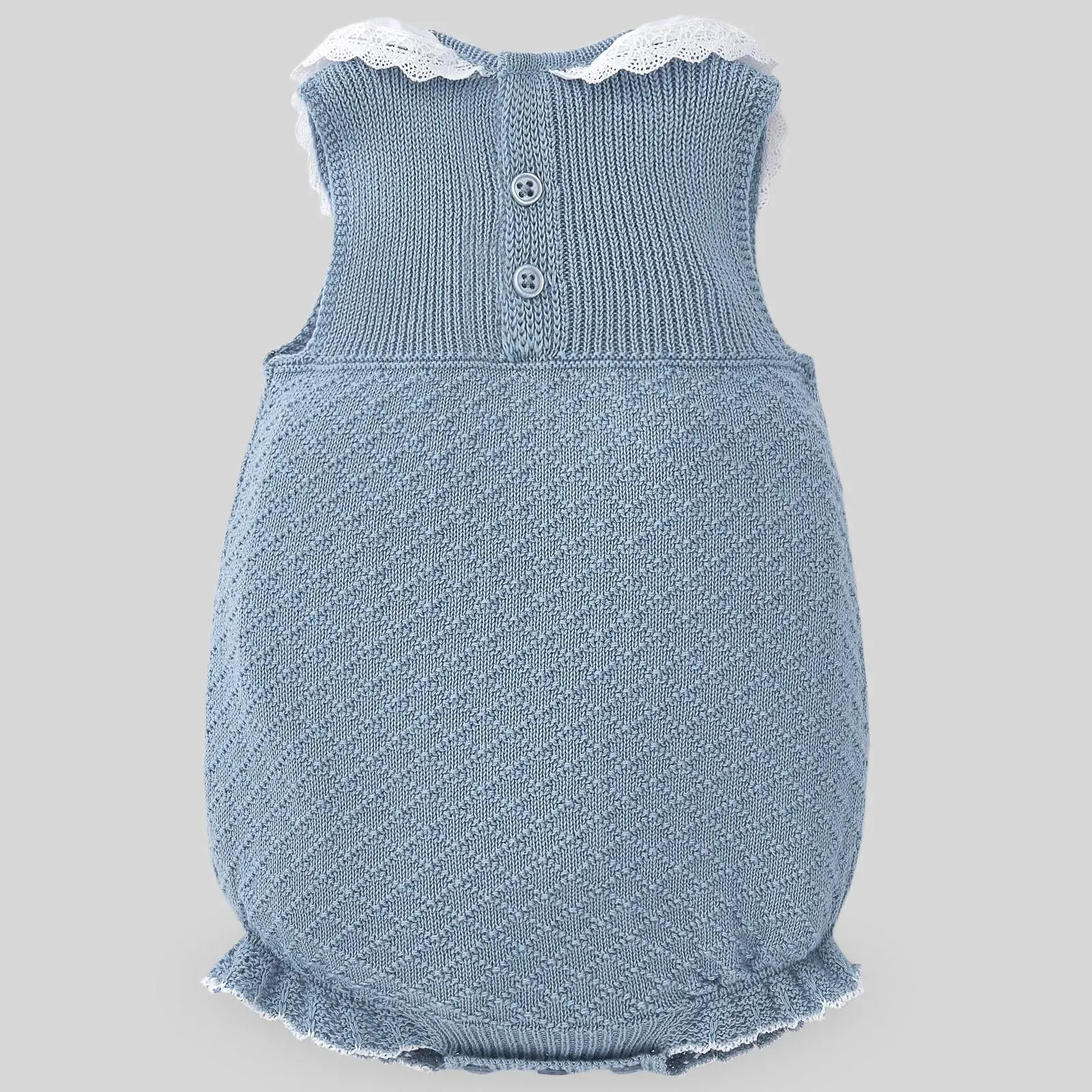 Baby Girls Knitted 3-Piece Romper Set - Ocean Blue