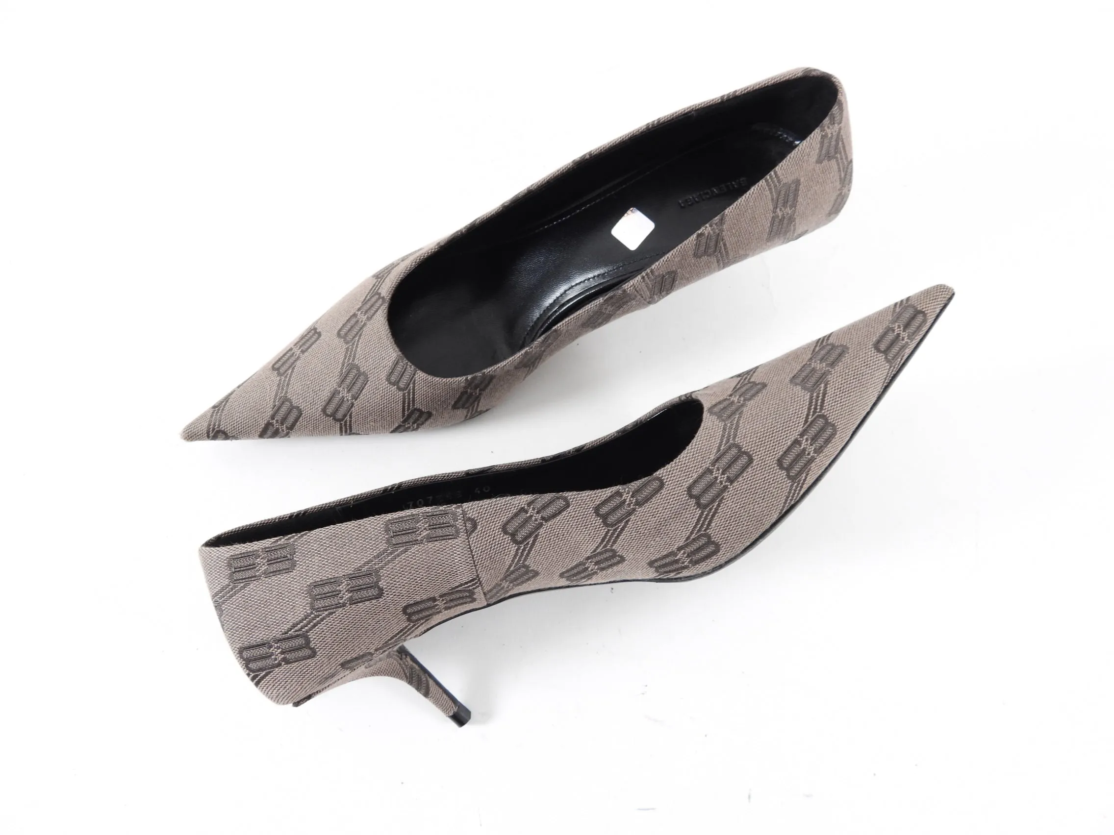 Balenciaga BB Monogram Brown Fabric Logo Pumps - 40