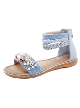 Beaded Shell Wedges Retro Roman Sandals