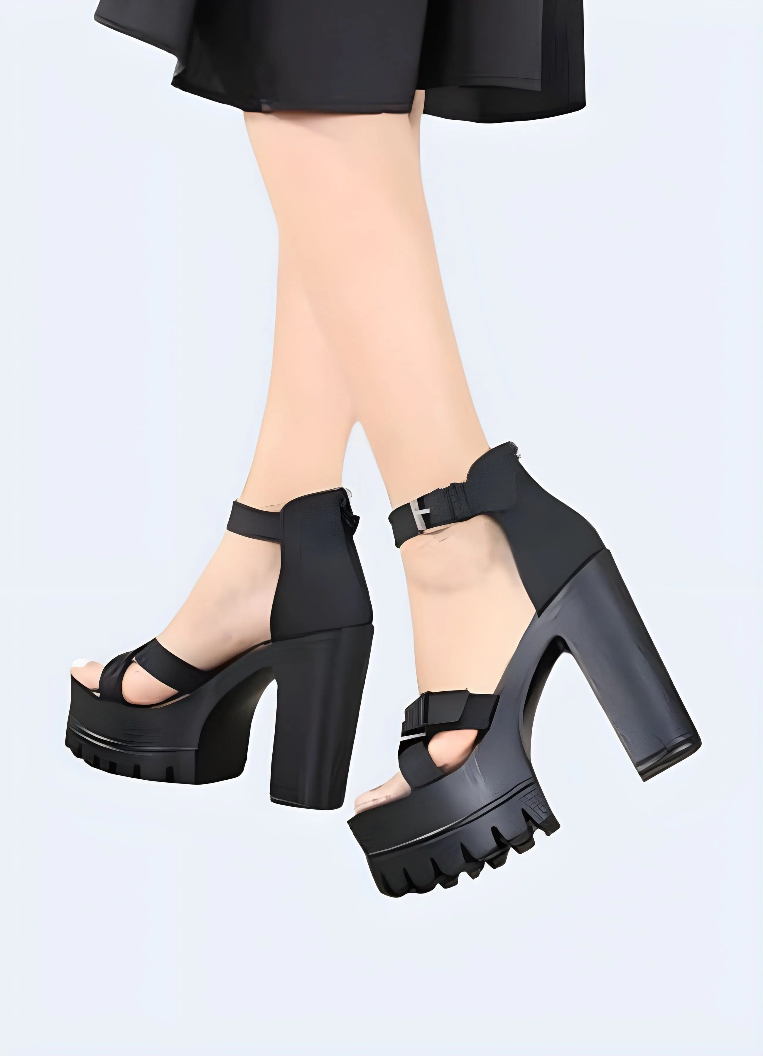 Black Chunky Strap Sandals