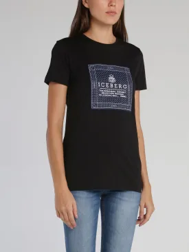 Black Embroidered Statement Cotton T-Shirt