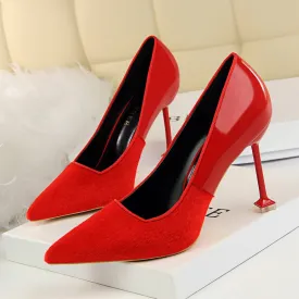 Bright Patchwork Stiletto Kitten Heel Pointed Toe High Heels Party Shoes