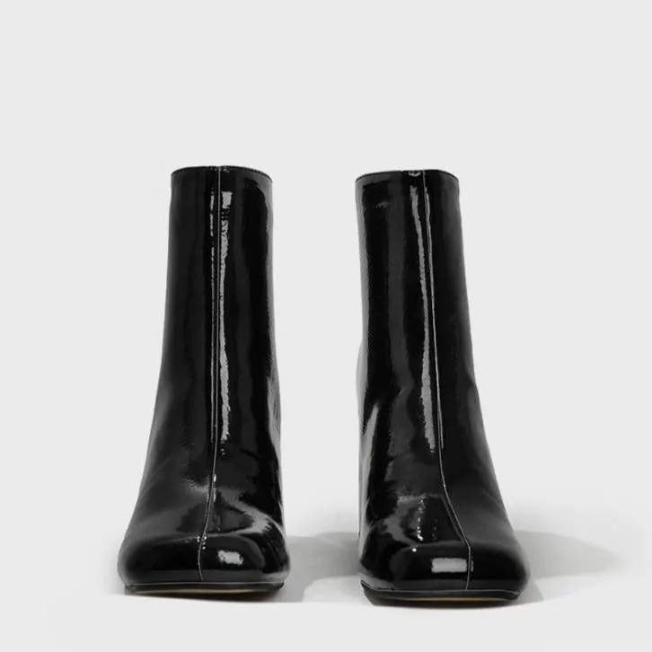 British Style Chunky Square Toe Mid-calf Boots