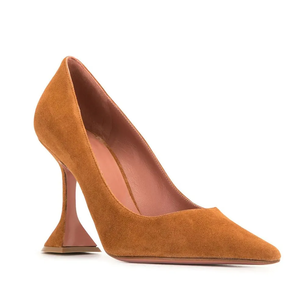 Brown Low Top Solid Pointed Suede Stiletto Heels