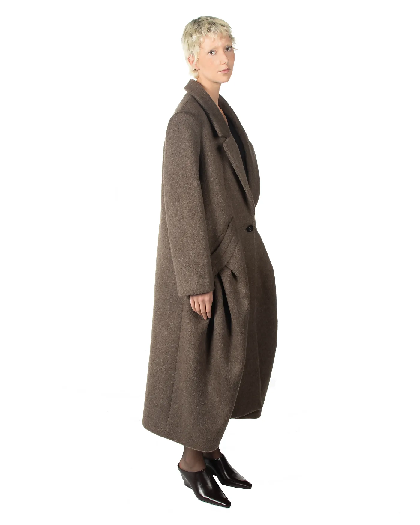 Brown Wool Pleated Coat