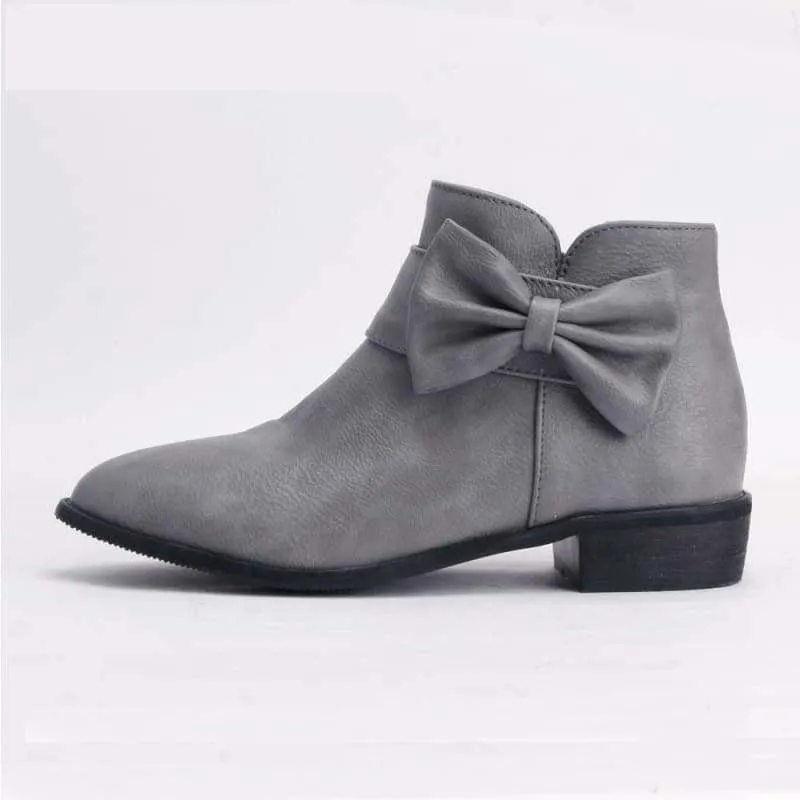 Butterfly-knot Boots Low Heel Martin Short Booties