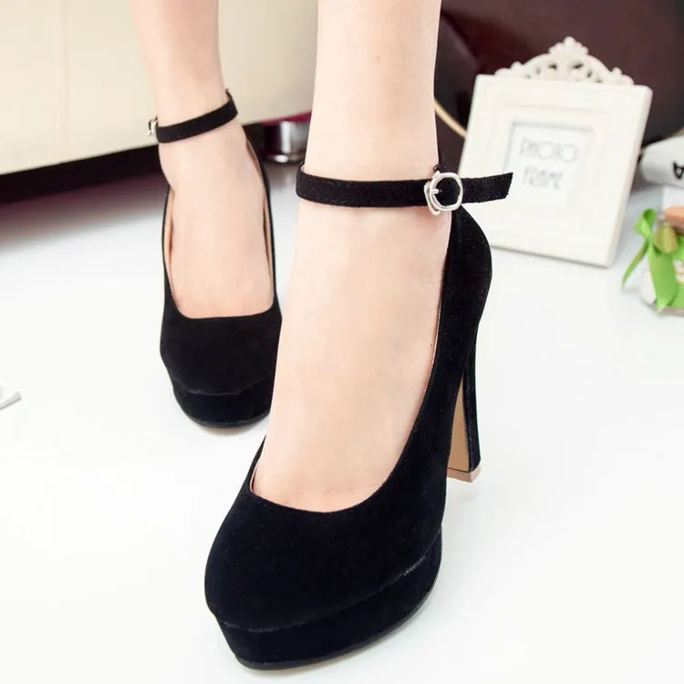 Candy Color Ankle Wrap Round Toe Platform High Heels Party Shoes