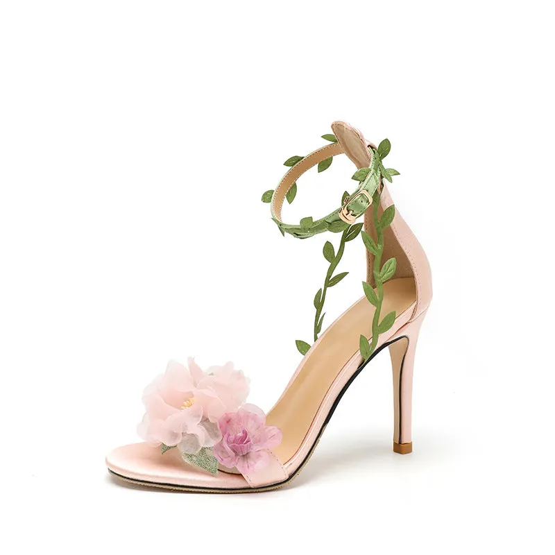 Chiffon Floral High Heels - White