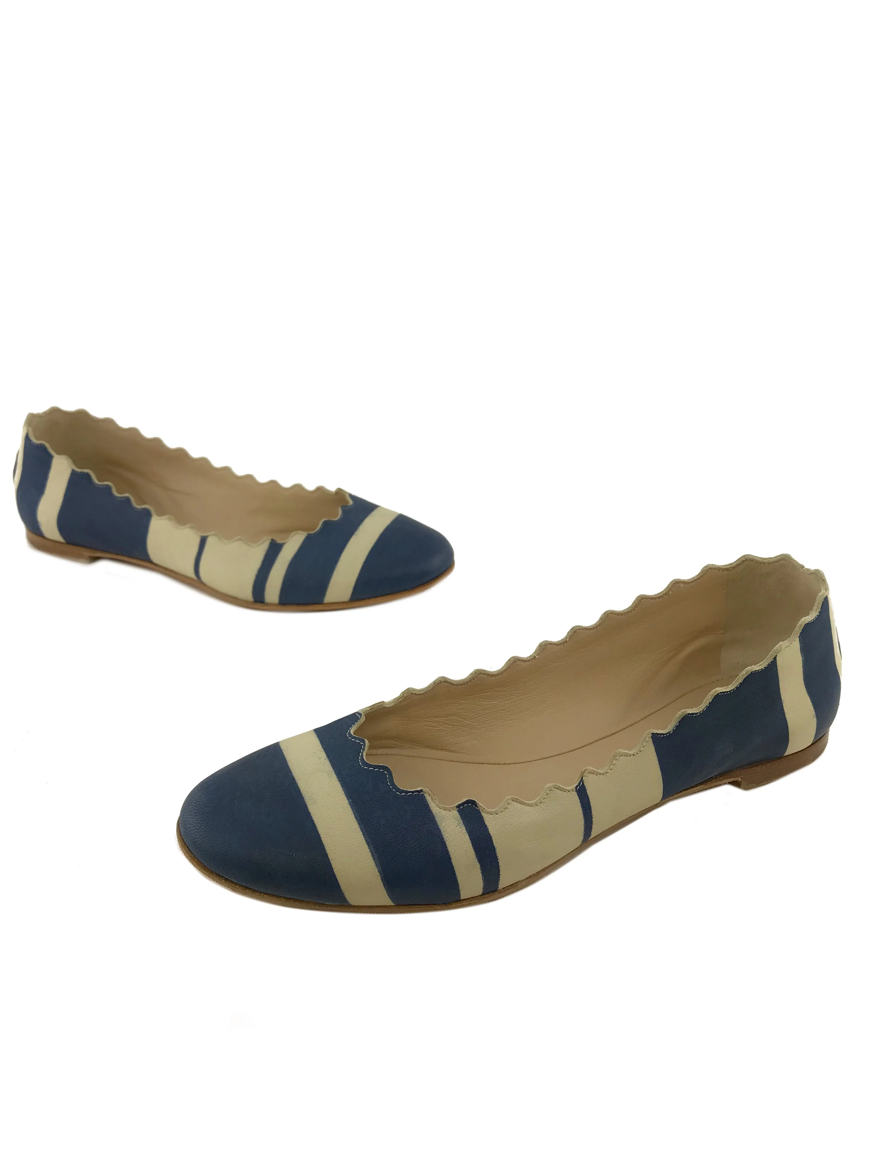 Chloe Lauren Striped Leather Ballet Flats Size 7.5