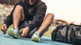 Close up of an athlete wearing shoes