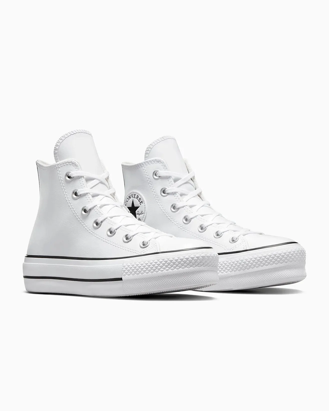 CONVERSE WOMENS LEATHER CHUCK TAYLOR ALL STAR LIFT HI - WHITE/BLACK/WHITE