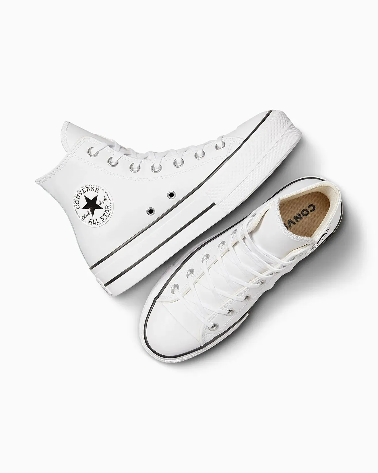 CONVERSE WOMENS LEATHER CHUCK TAYLOR ALL STAR LIFT HI - WHITE/BLACK/WHITE