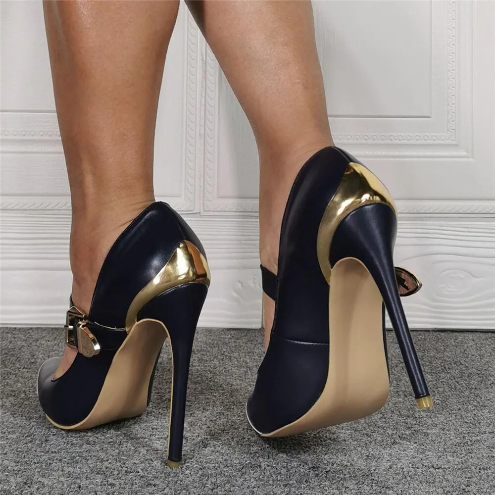 Dark Blue PU Point Toe High Heels