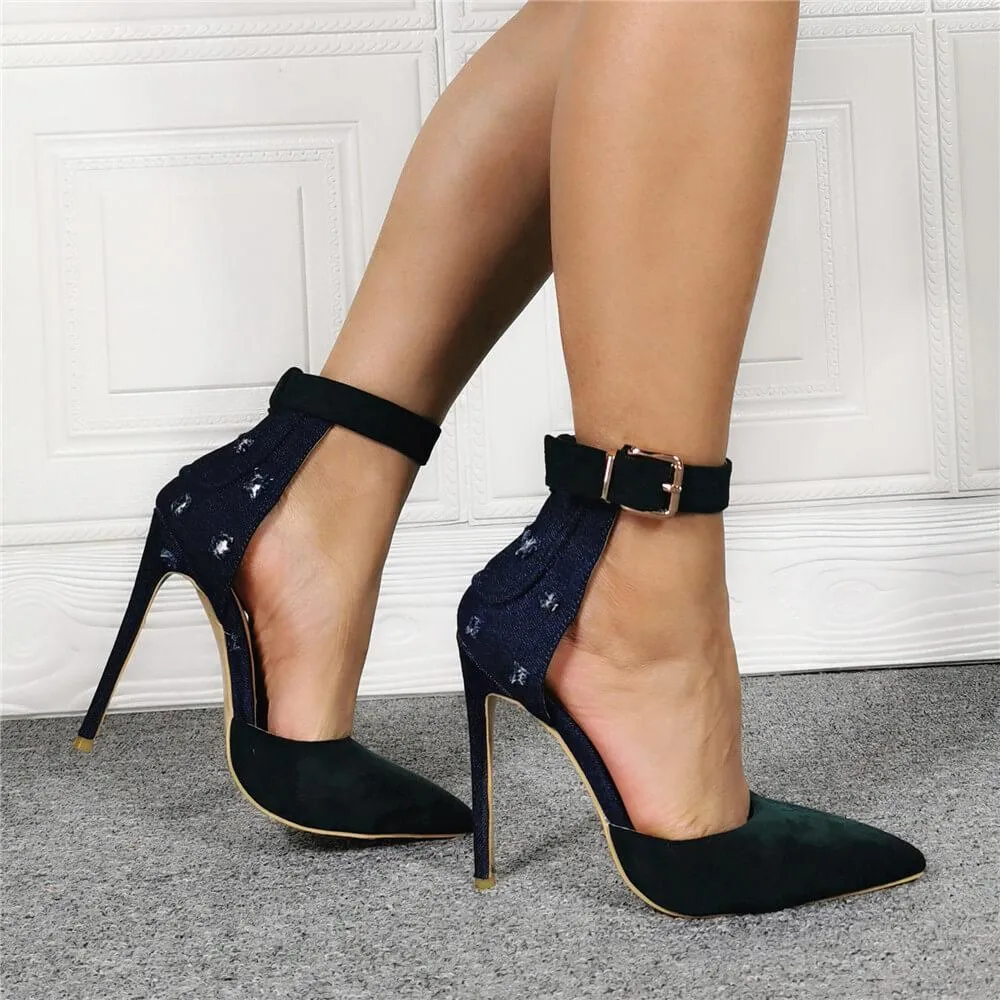 Denim Dark Blue Point Toe High Heel Sandals