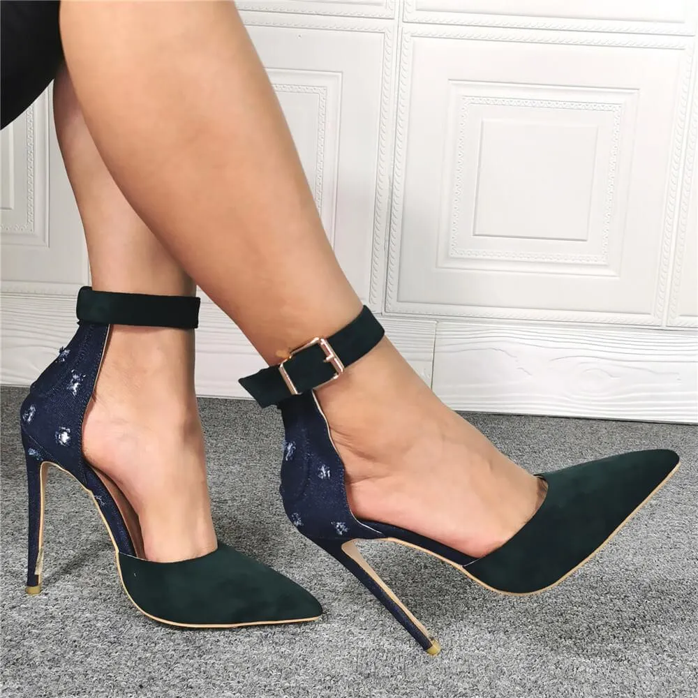 Denim Dark Blue Point Toe High Heel Sandals