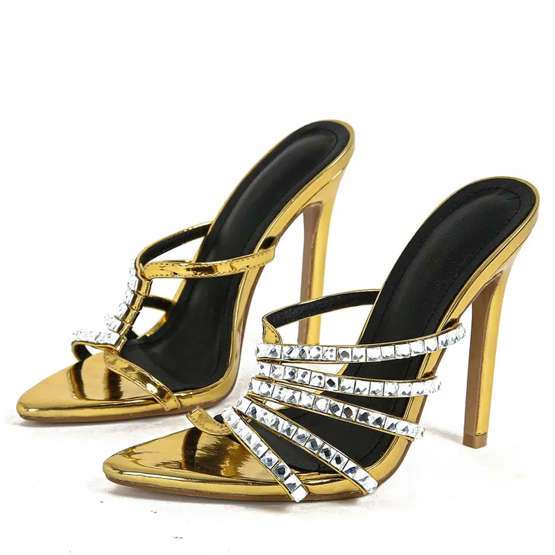 Diedra Golden Crystal Embellished Sandals