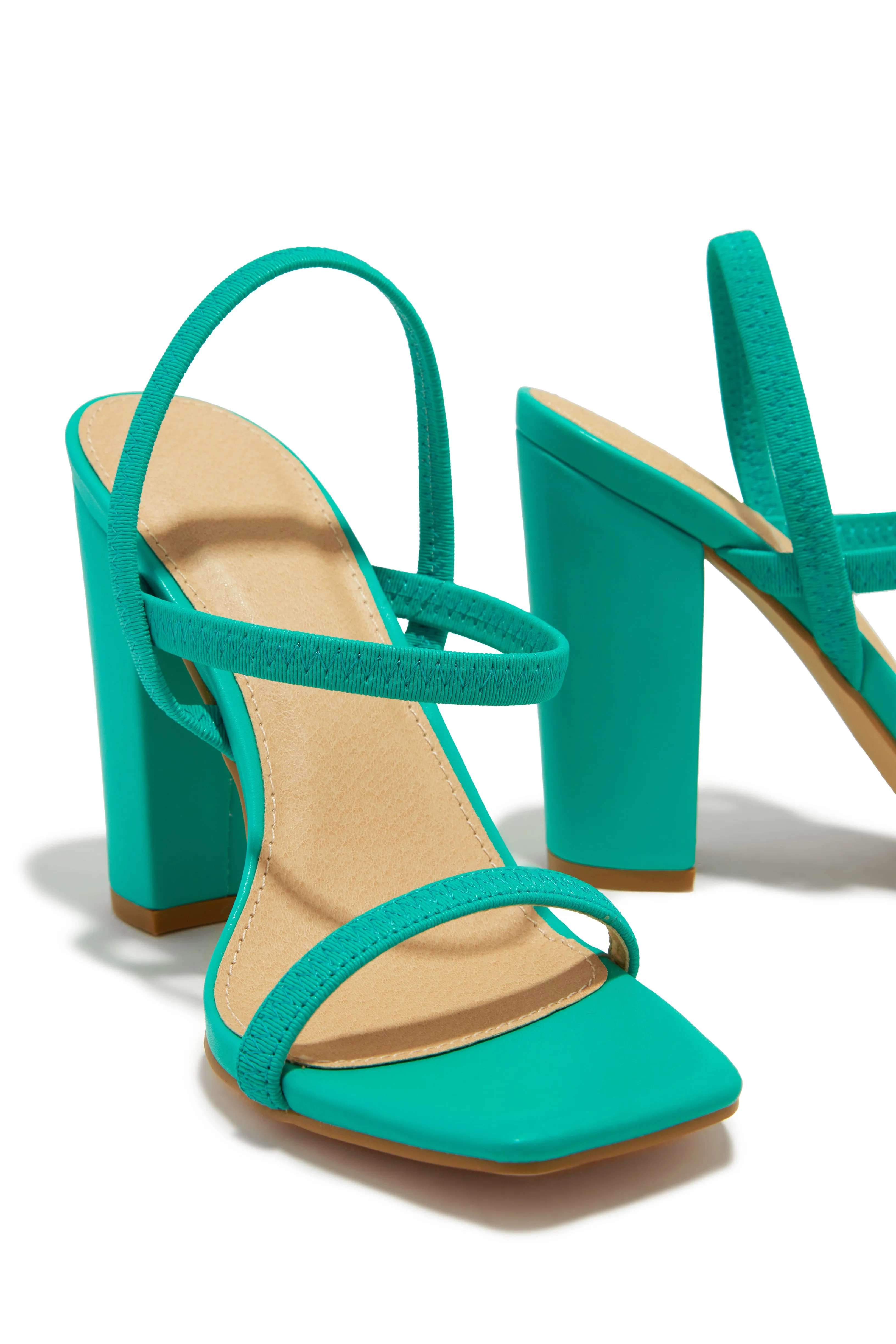 Emerie Slingback Block High Heels - Teal