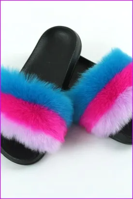 Faux Fake Blue Purple Fur Slides #2 F153