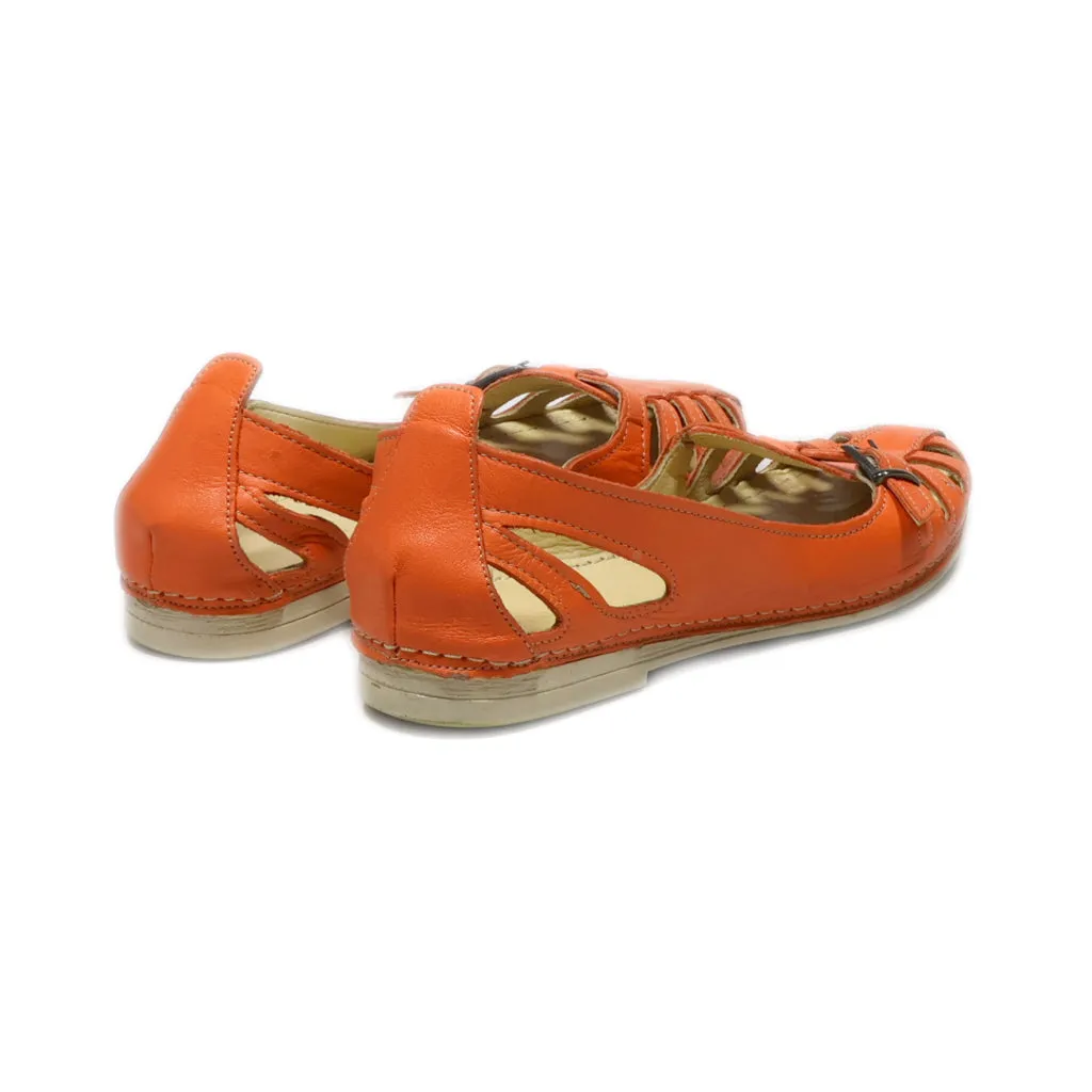 Gemini Flat Sandals Leather Orange Colour For Women