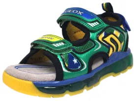 Geox Respira Boy's J Android B Green Triple Hook and Loop Strap Light Up Fisherman Sandal