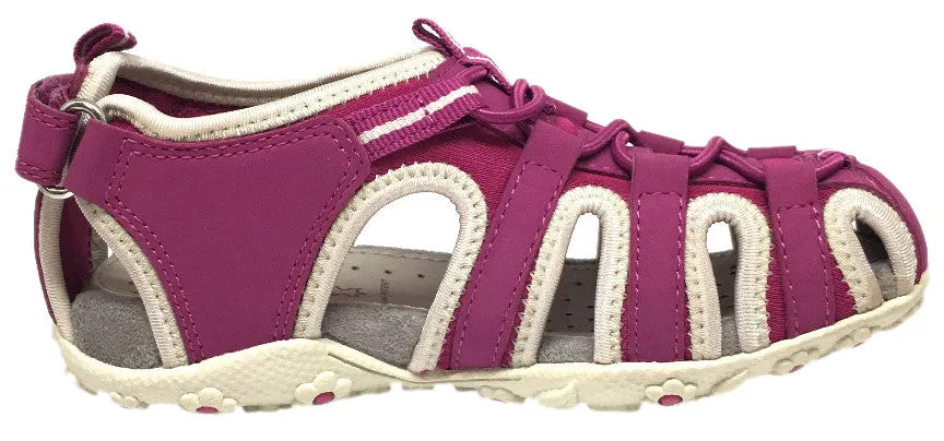 Geox Respira Girl's J S. Roxanne Fuchsia Intricate Elastic Upper Back Hook and Loop Strap Closed Toe Fisherman Sandal