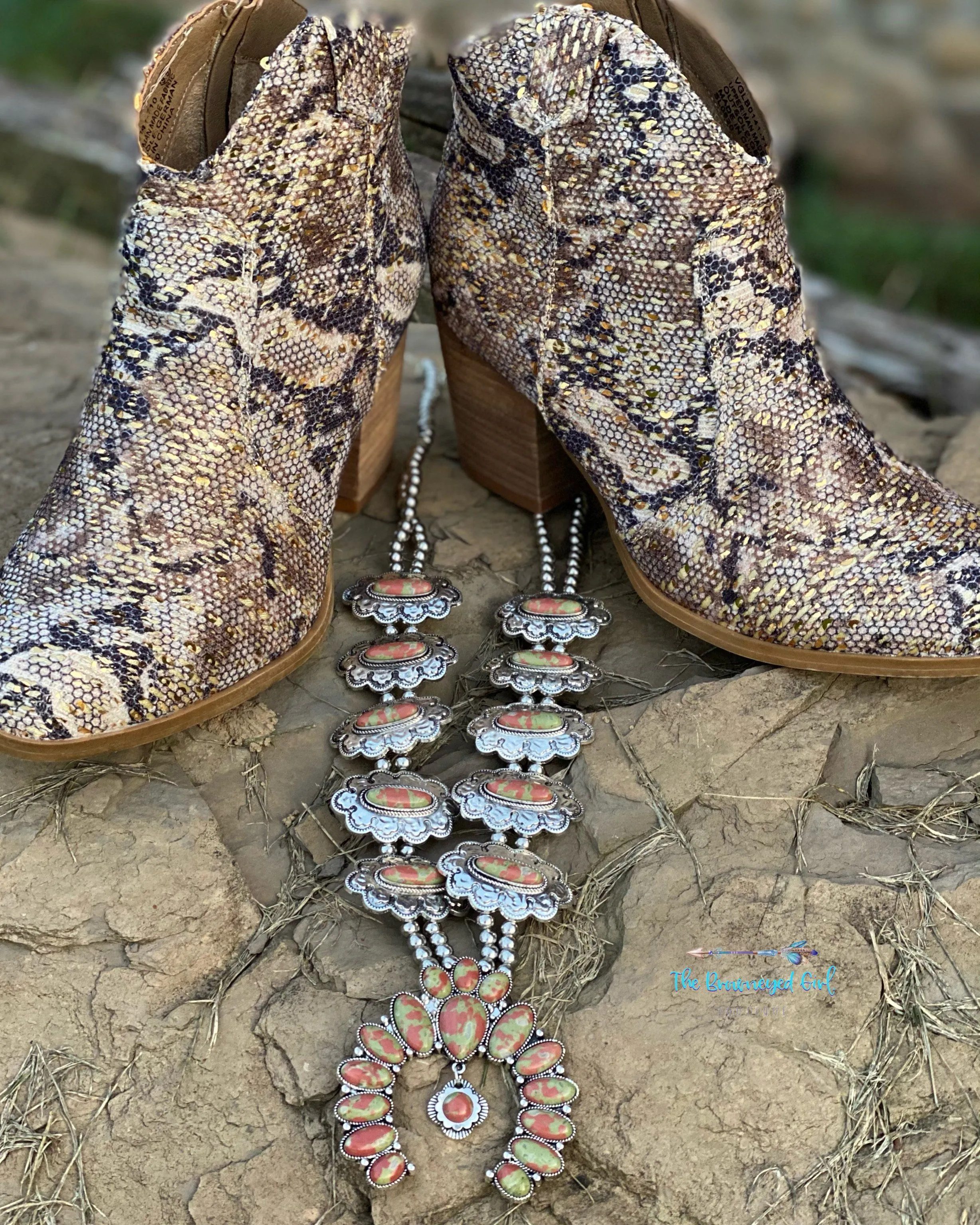 Gold Flake Snake Skin Bootie