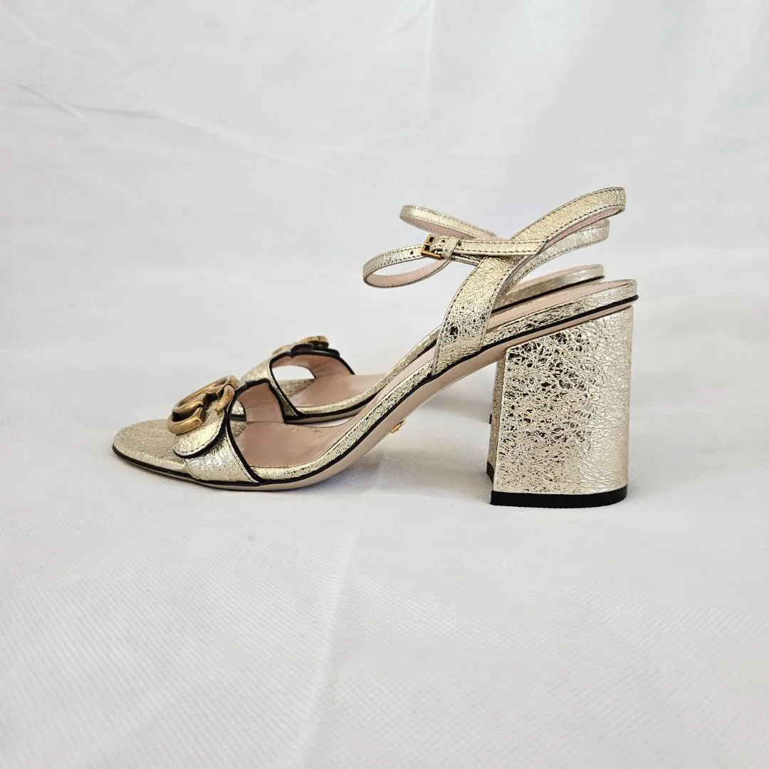 Gucci Gold Textured Leather Sandals, 38