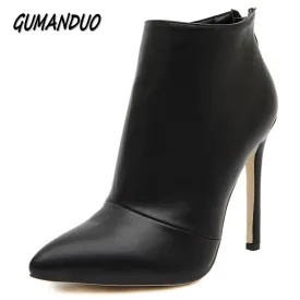 GUMANDUO women pumps high heels boots shoes woman pointed toe wedding party dress stiletto ladies short ankle boots size 35-40