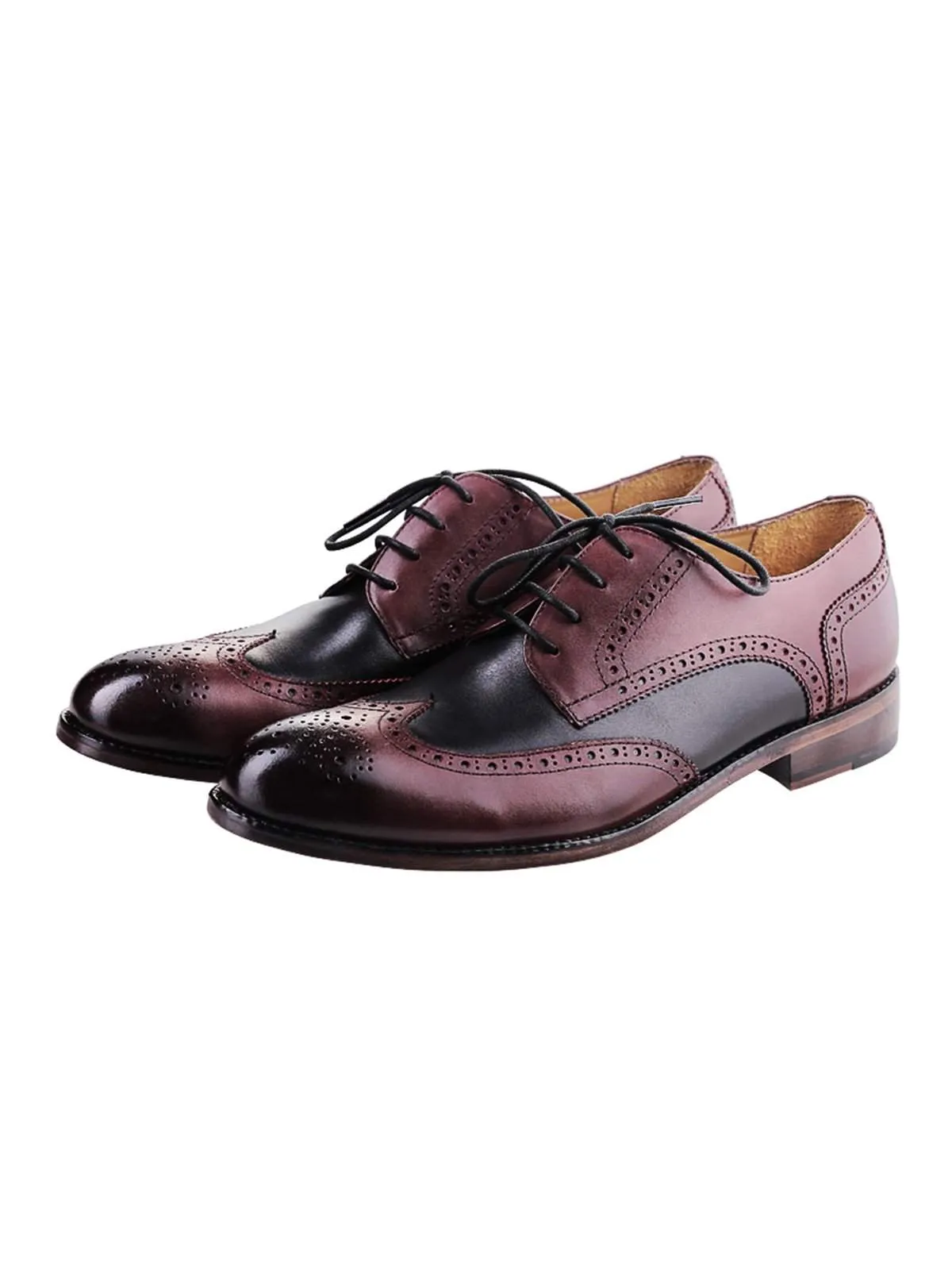 Heimdall Loki Wingtip Derby Two Tone Black Dark Burgundy