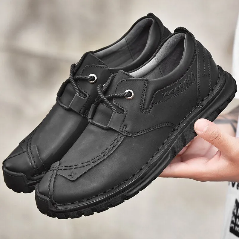 High-quality Retro Hand-sewn Leather Shoes Autumn New Men Casual Shoes Thick-soled Comfortable Non-slip Large Size Shoes 46