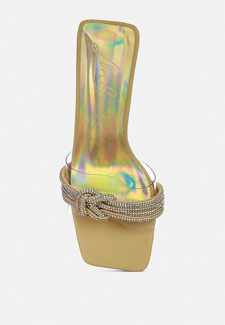 Hiorda Rhinestone Knotted Spool Heel Sandals