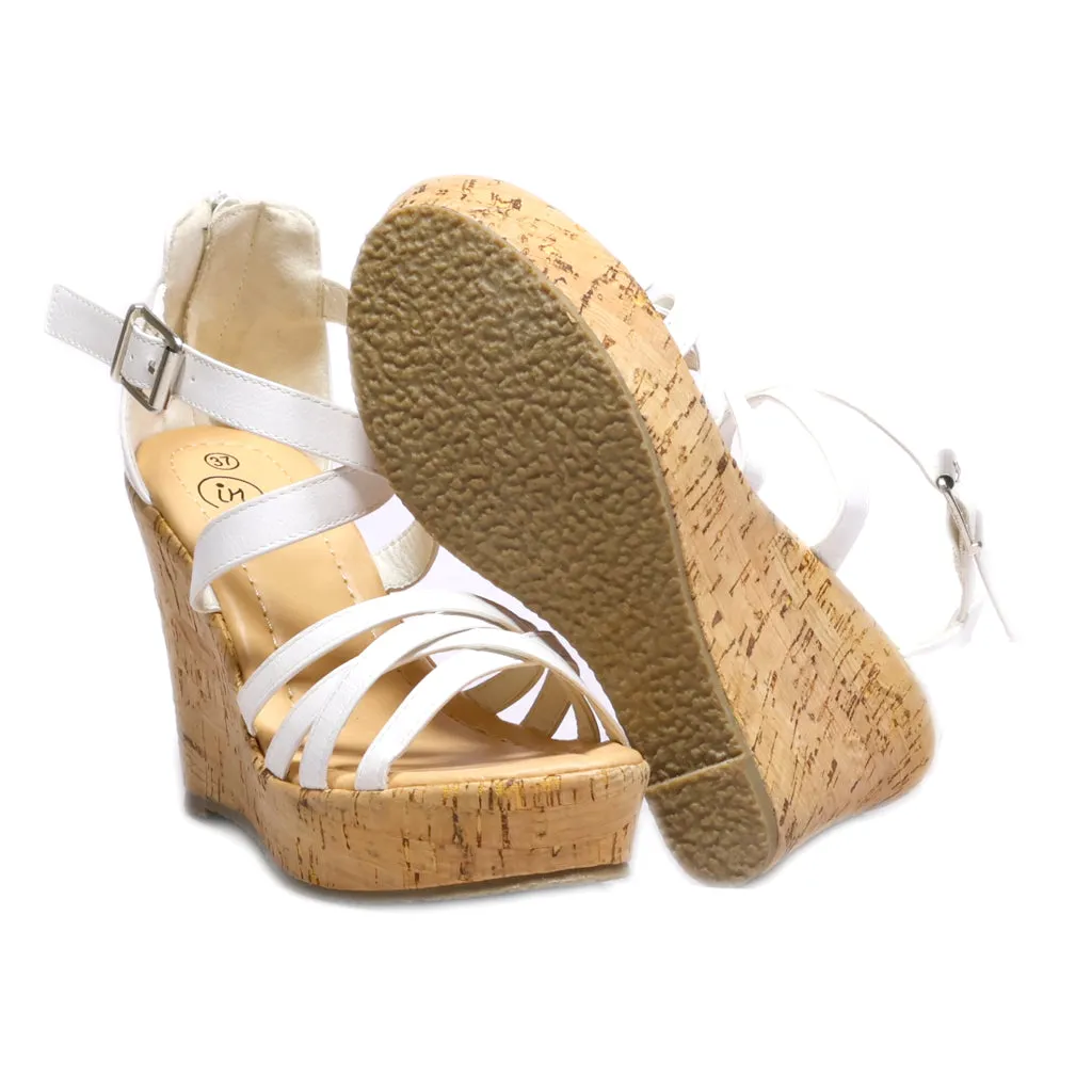 In Side Wedge Sandals Leather White Colour For Women