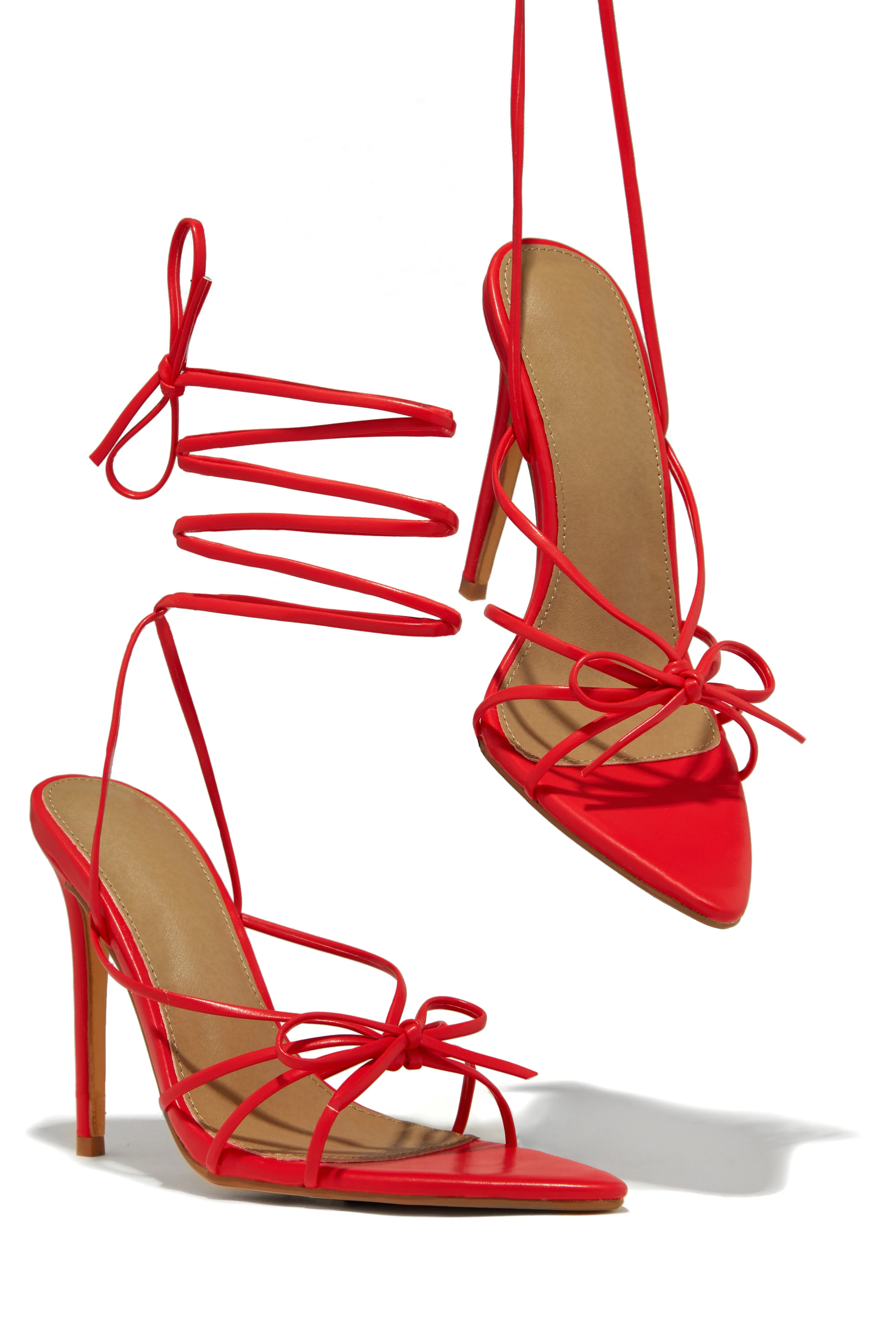 Joelle Lace Up High Heels - Red