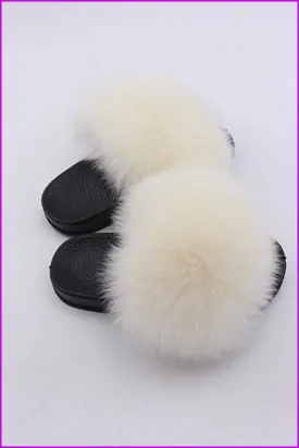 Kids Beige Fox Fur Sliders F003