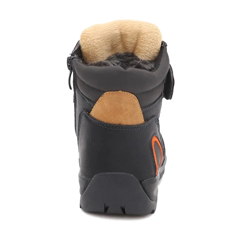 Kids Boys Black And Skyblue Mid-Calf Leather Snow Boots