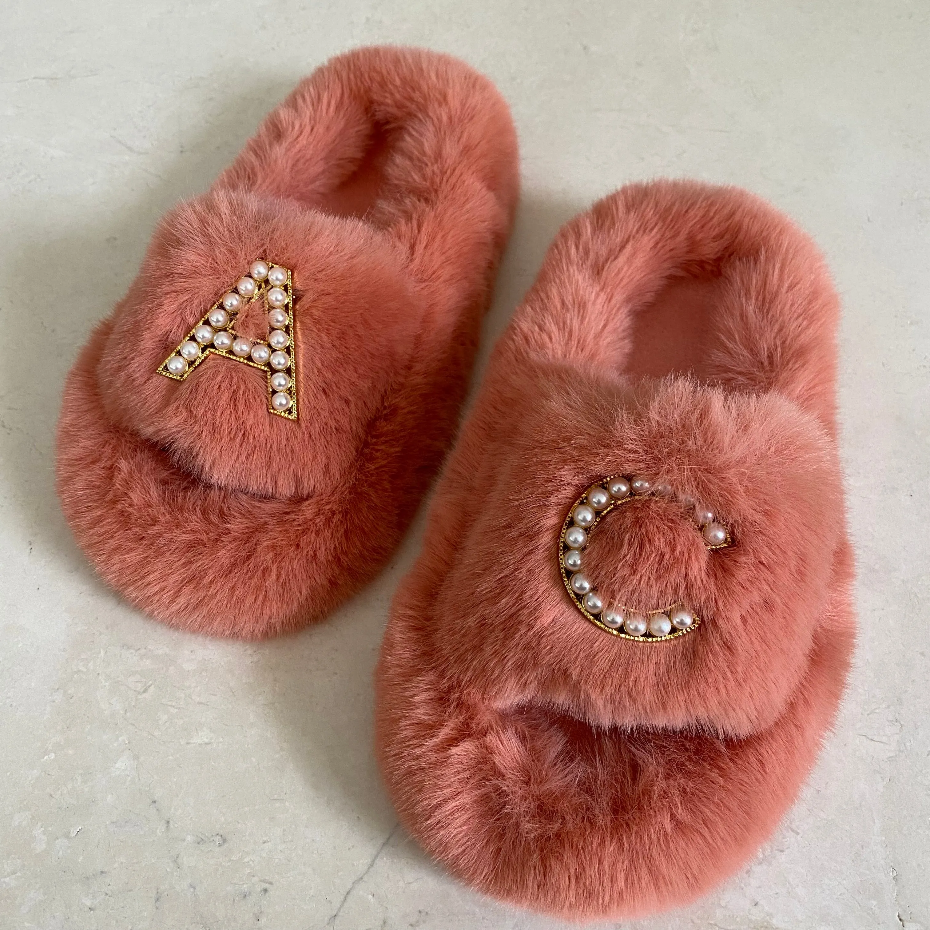 Kids Furry Slides Pink/Orange