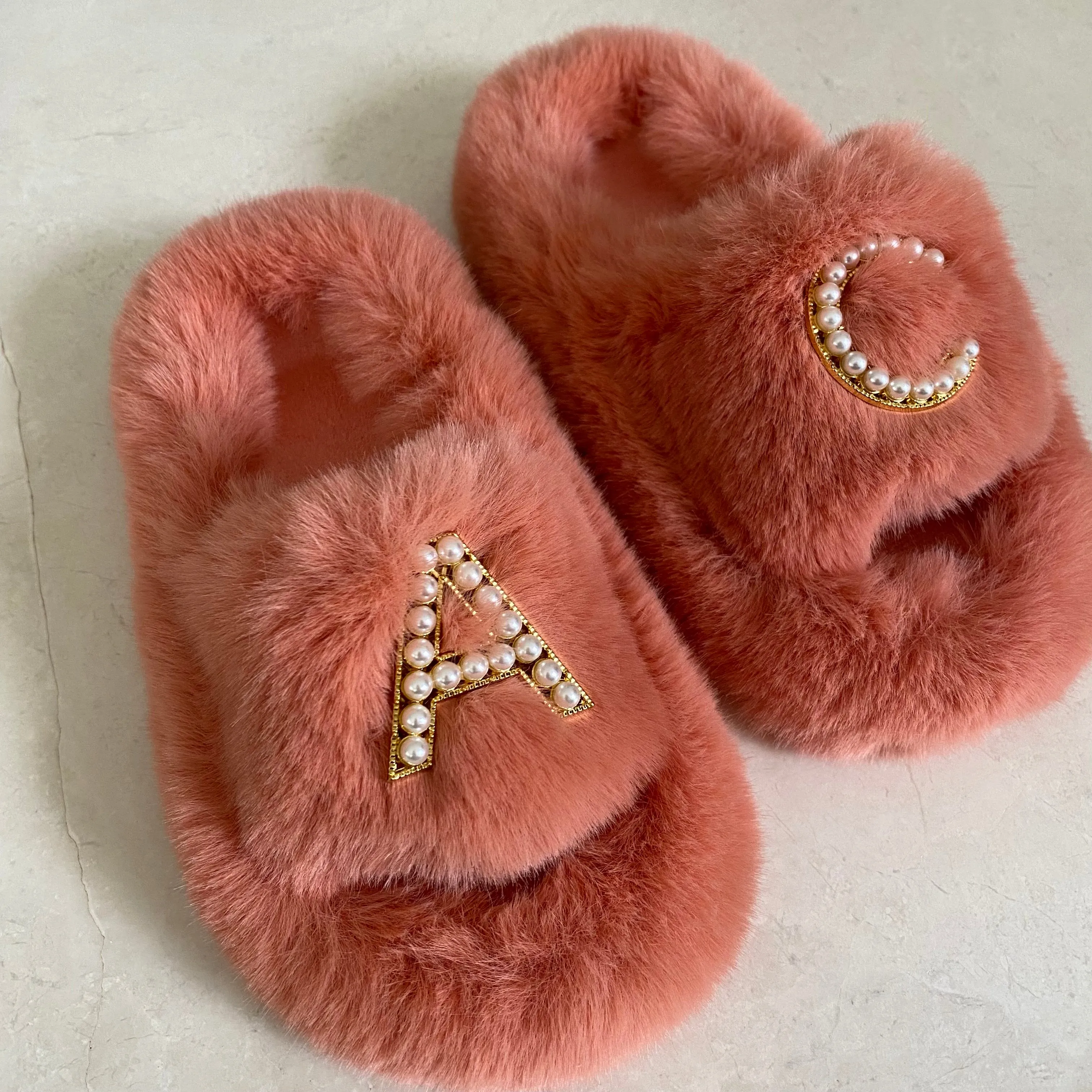 Kids Furry Slides Pink/Orange