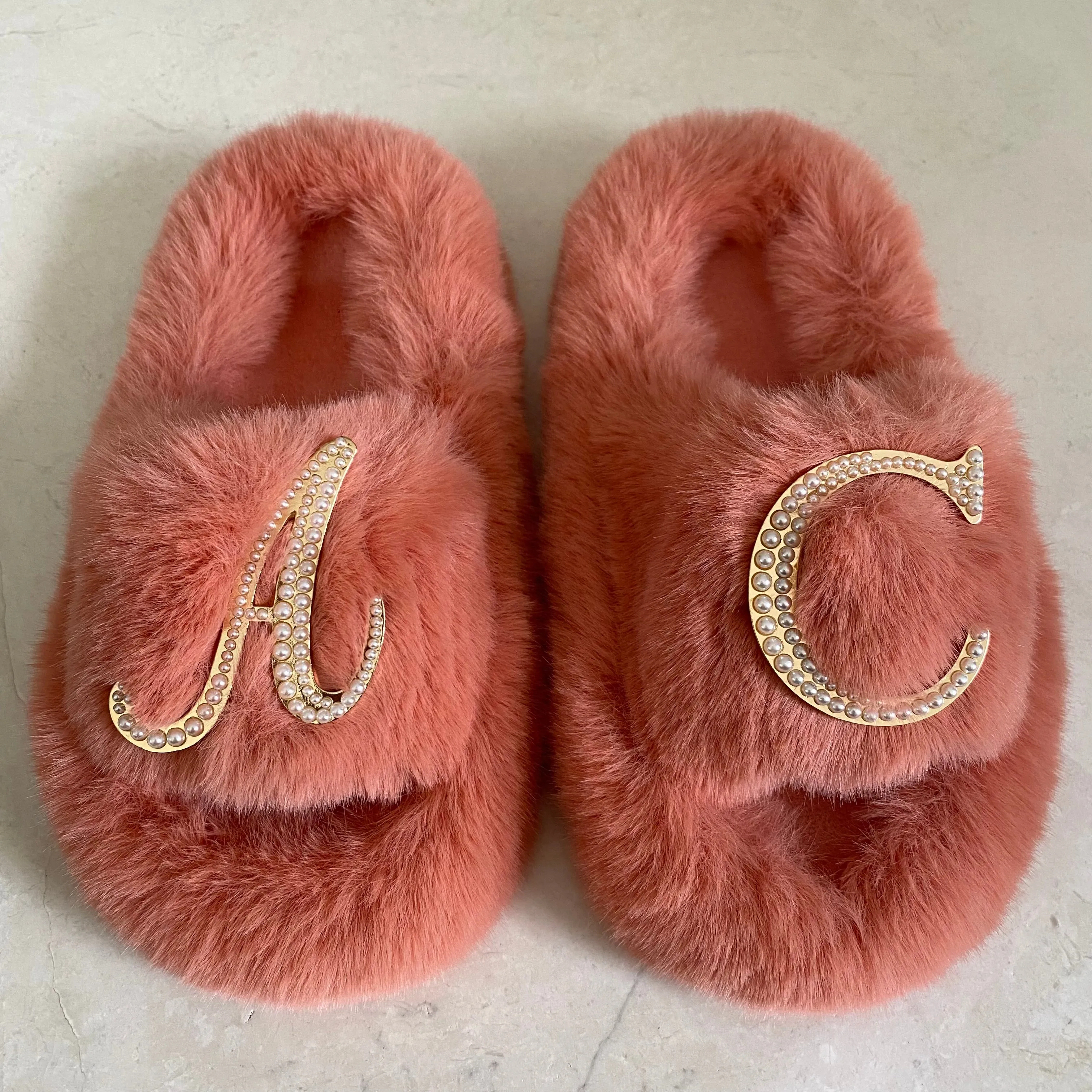 Kids Furry Slides Pink/Orange