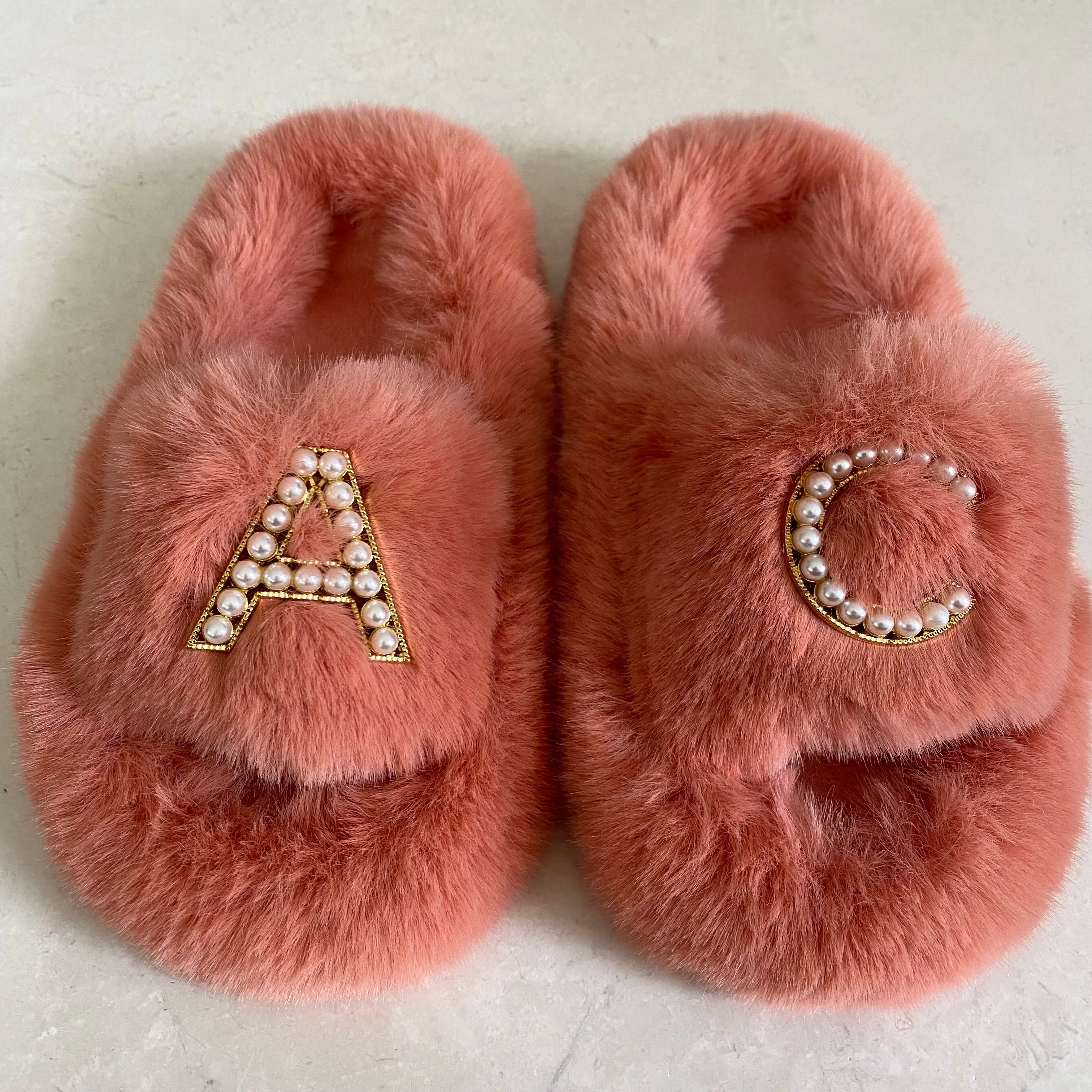 Kids Furry Slides Pink/Orange