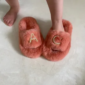 Kids Furry Slides Pink/Orange