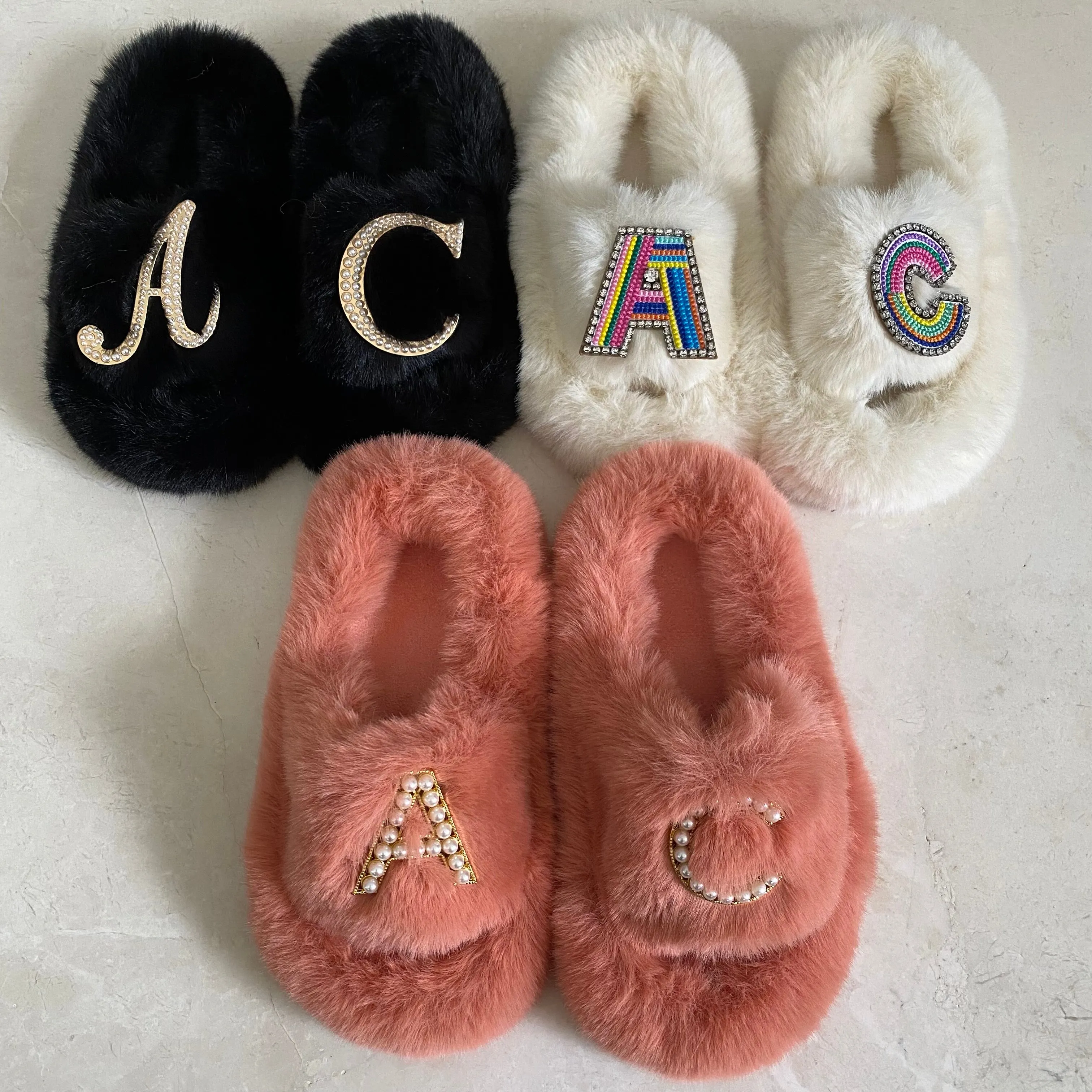 Kids Furry Slides Pink/Orange