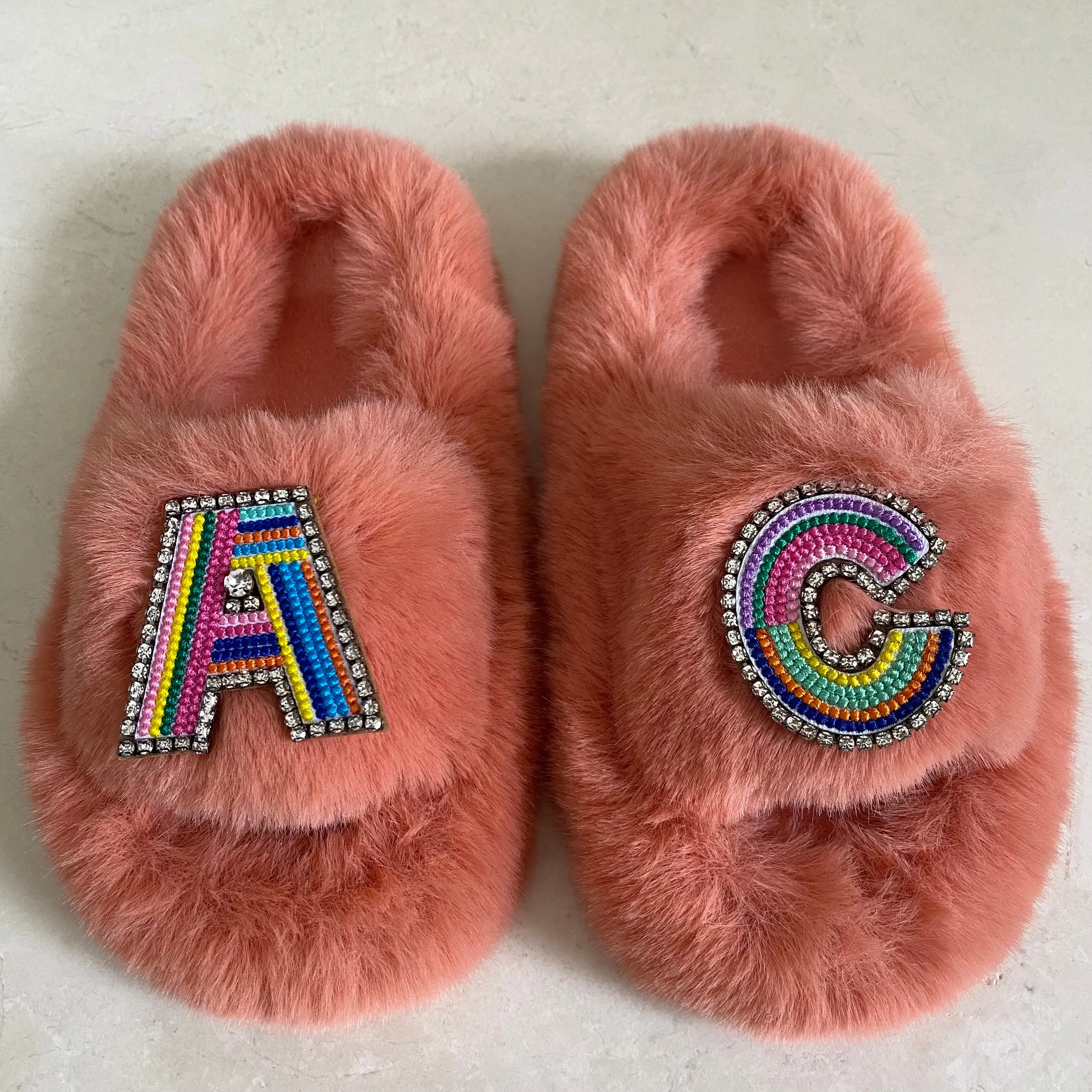 Kids Furry Slides Pink/Orange