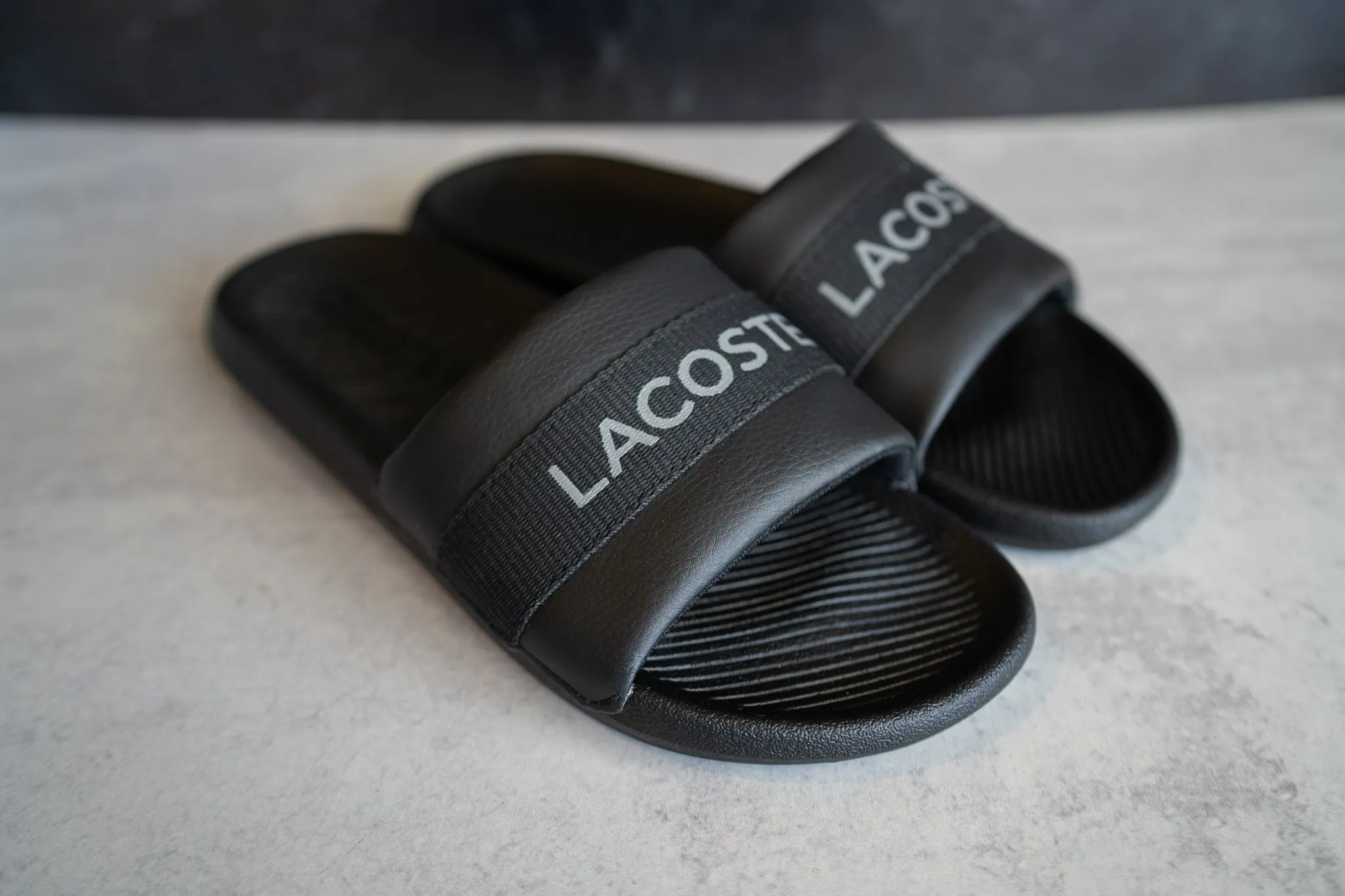 Lacoste Band Slides (Black/Grey)